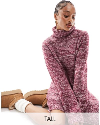 Pieces High Neck Knit Mini Sweater Dress - Pink