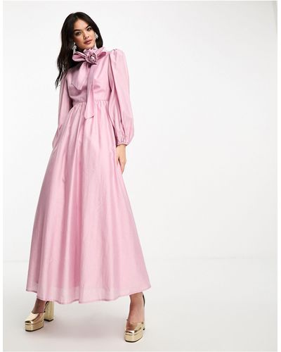 Sister Jane Scarf Neck Rosette Maxi Dress - Pink