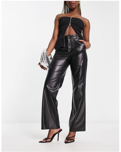 Missy Empire Pantalon ample à taille haute en similicuir - noir
