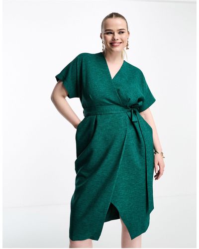 Closet London Plus Kimono-jurk Met Overslag - Groen