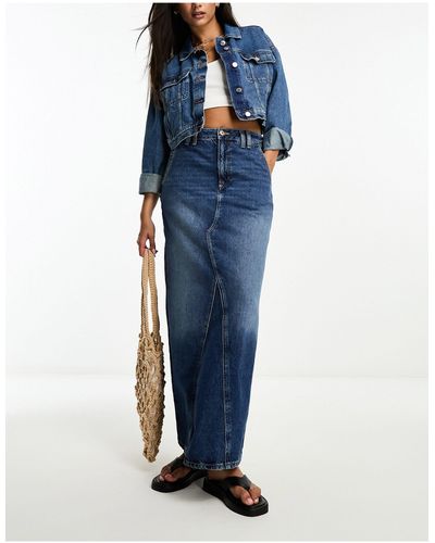 River Island Gonna di jeans lunga scura con cuciture - Blu