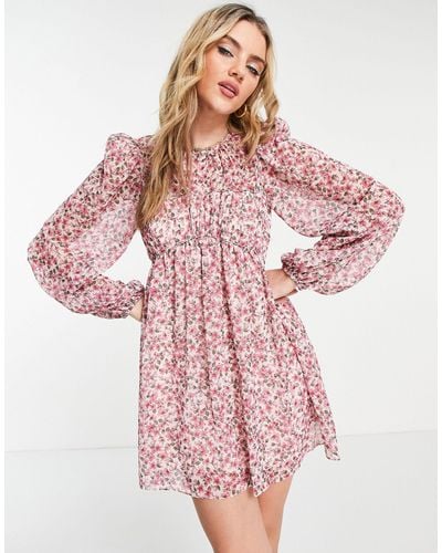 Forever New Pintuck Blouson Sleeve Ruched Mini Dress - Pink