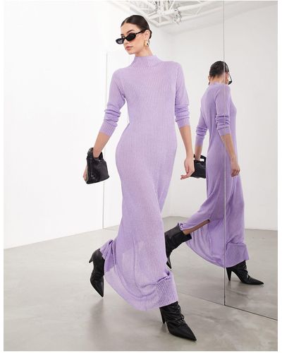 ASOS Knit Metallic Long Sleeve Maxi Dress - Pink