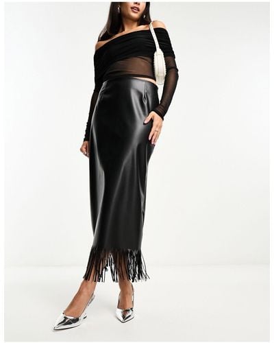 ASOS Faux Leather Maxi Skirt With Fringing - Black