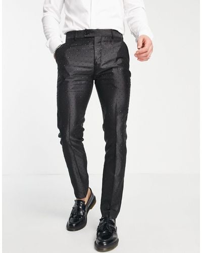 Bolongaro Trevor Skinny Glitter Fleck Satin Side Stripe Dinner Suit Trousers - Grey