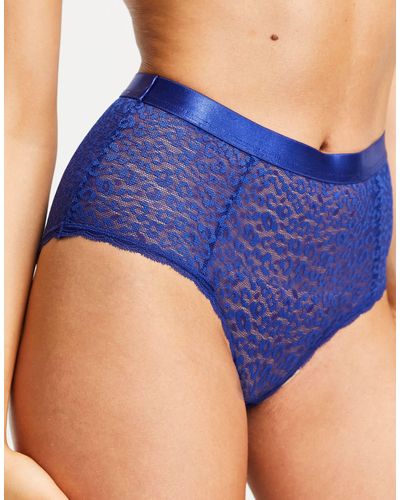 Brave Soul Kanten Onderbroek Met Hoge Taille - Blauw