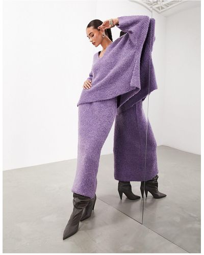 ASOS Fluffy Knit Midi Skirt - Purple