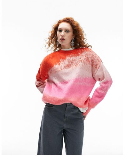 TOPSHOP Knitted Ombre Oversized Jumper - Red