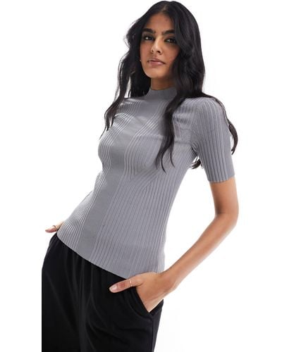 & Other Stories Contoured Rib Knit Fitted Top With - Grey