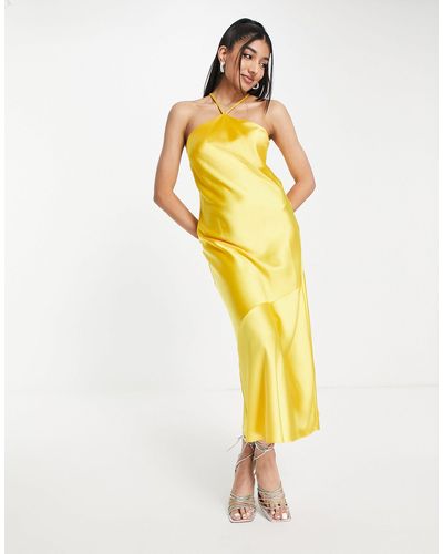 Miss Selfridge Satin Halter Maxi Slip Dress - Yellow