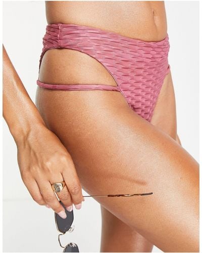 The Couture Club Textured Bikini Bottoms With Strap Detail - Pink