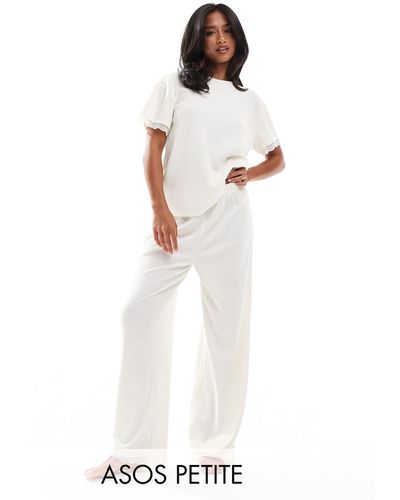 ASOS Asos Design Petite Mix & Match Waffle & Lace Pyjama Trousers - White