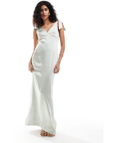 Pretty Lavish Bridesmaid Piper Satin Tie Shoulder Maxi Dress - White