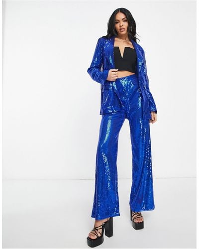 Naanaa High Waisted Sequin Trouser Coord - Blue