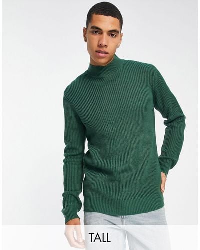 Le Breve Tall Ribbed Turtle Neck Jumper - Green