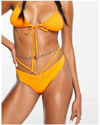 Weekday – cave – bikinihose mit riemchen aus polyamidmischung, - Orange
