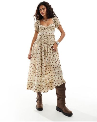 Free People Shirred Chintzy Floral Midaxi Dress - Natural