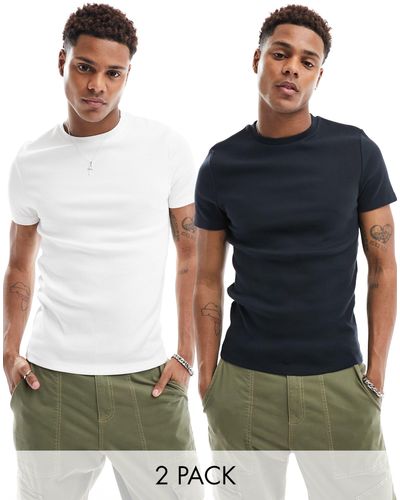 ASOS 2 Pack Rib Muscle Fit T-shirt - Blue