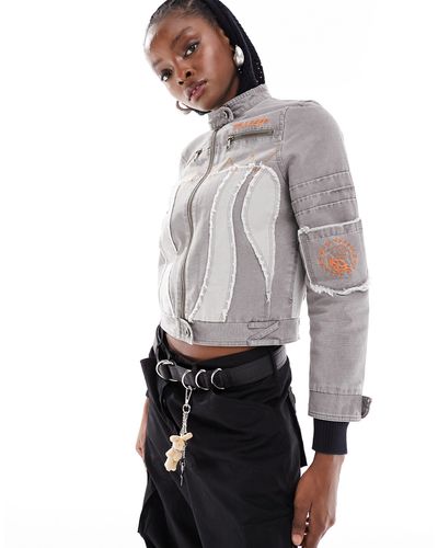 Collusion Distressed Canvas Motorcross Jacket - Gray