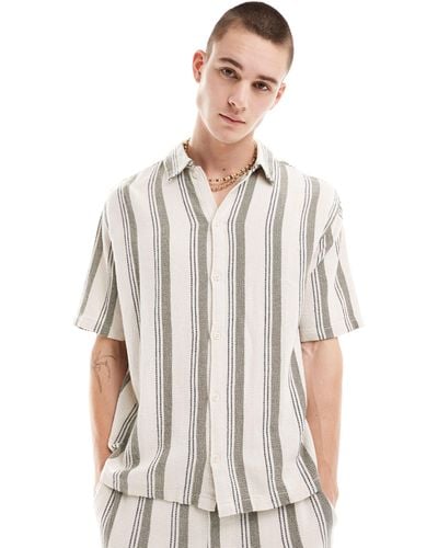 Bershka Textured Stripe Co-ord Shirt - White