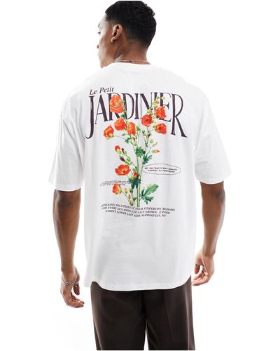 ASOS Camiseta blanca extragrande con estampado floral en la espalda - Blanco