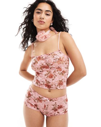 Motel Bow Detail Lace Cami Co-ord - Pink
