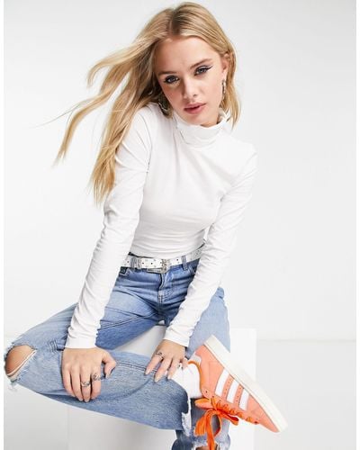 Collusion Long Sleeve Roll Neck Top - White