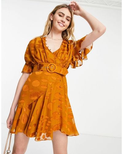 ASOS Mini Dress With Rouloux Details And Belt - Orange