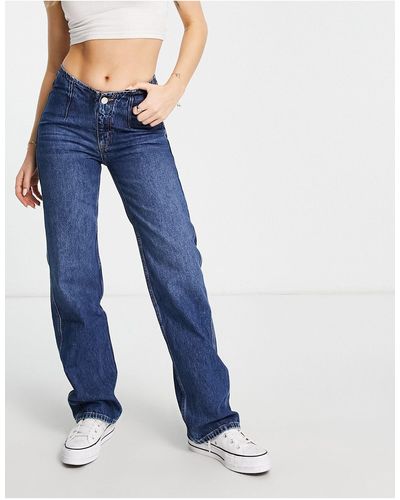 Pull&Bear Katoenen Jeans Met Rechte Pijpen En V-voorkant - Blauw