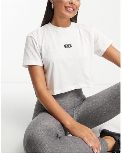 Under Armour Branded Logo Short Sleeve Crop Top - White