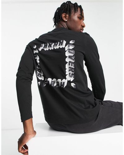 Farah Aspin - t-shirt à manches longues imprimé au dos en coton - Noir