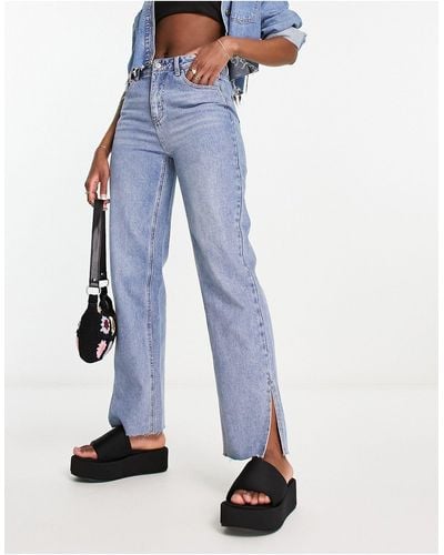 Urban Revivo Mom Jeans Met Split Aan - Blauw