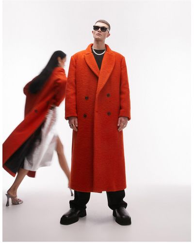 TOPMAN Tstm Unisex Premium Limited Edition Wool Rich Colour Block Overcoat - Red