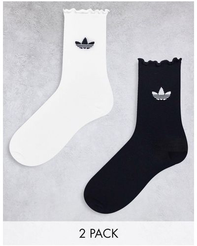 adidas Originals Confezione da 2 paia di calzini con trifoglio bianco e nero con volant