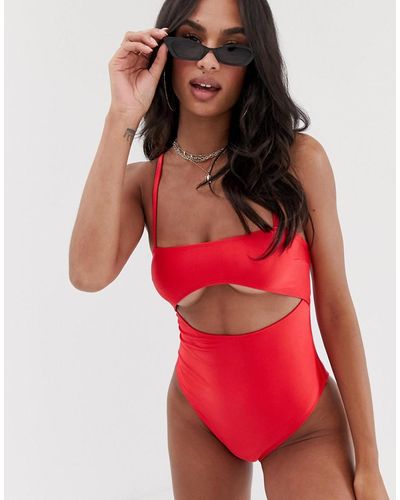 ASOS Skinny Strap Super Crop Underboob Swimsuit - Red