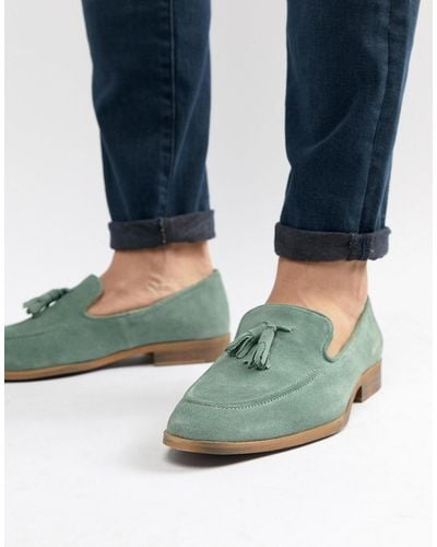 ASOS Loafers In Green Suede With Natural Sole