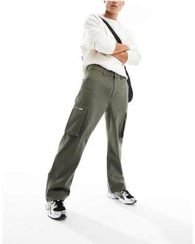 Dr. Denim Omar - pantalon cargo droit et ample fonctionnel - kaki - Vert
