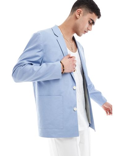 ASOS Blazer ample oversize en lin mélangé - pâle - Bleu