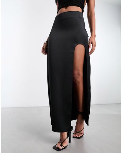 ASOS Satin Maxi Skirt With High Curved Split - Black