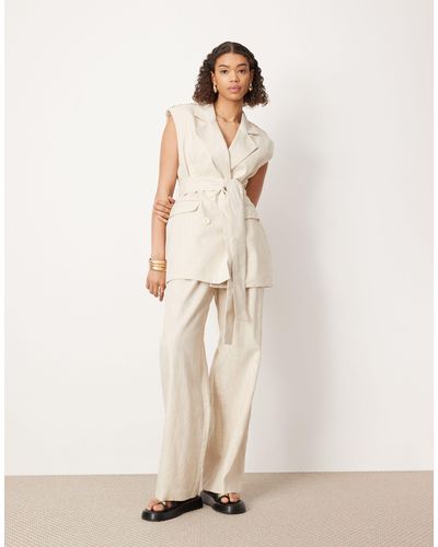 ASOS Pleat Front Wide Leg Trouser Co-ord - Natural