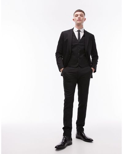 TOPMAN Stretch Super Skinny Textured Suit Pants - Black