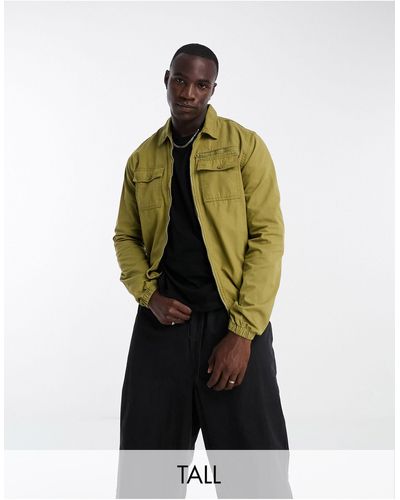 Threadbare Tall - camicia giacca oliva con zip e tasche doppie - Verde