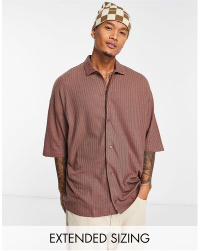 ASOS Oversized Rib Jersey Shirt With Half Sleeve - Brown
