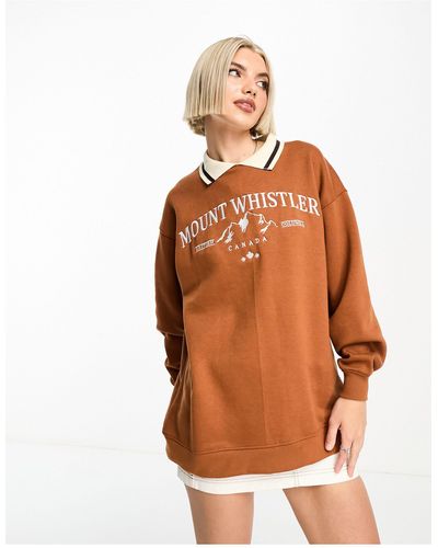 Daisy Street Retro Sweatshirt Met Kraagje - Oranje