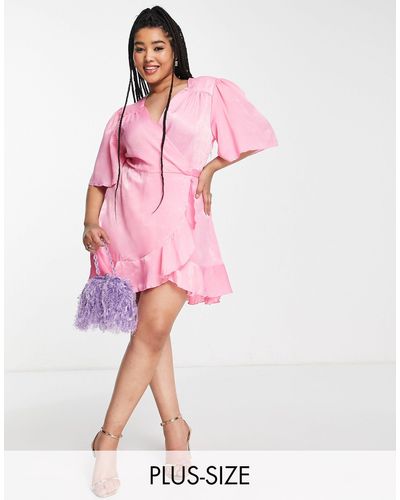 Flounce London Satijnen Mini-jurk Met Overslag Aan - Roze