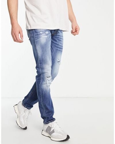 Jack & Jones Intelligence Glenn Slim Jeans With Rips - Blue