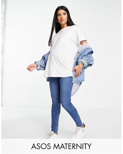 ASOS Asos design maternity - ultimate - jean ultra skinny avec bande passant sous le ventre - moyen authentique - Blanc
