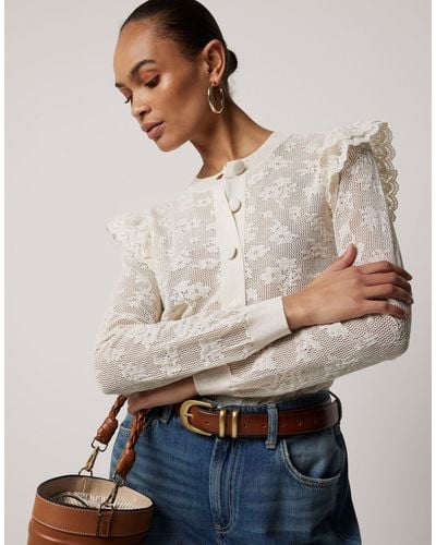 River Island Floral Lace Frill Cardigan - Natural