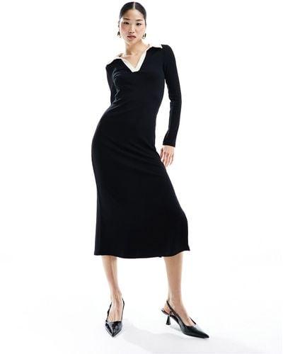 Nobody's Child Peyton Long Sleeve Contrast Knit Midi Dress - Black