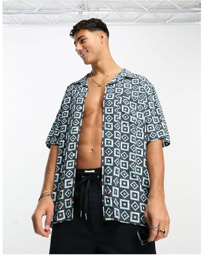 Lee Jeans Resort - Losvallend Overhemd Met Korte Mouwen En Geometrische Print - Blauw